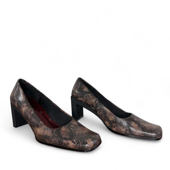 Vintage 90s‎ Snakeskin Block Heel Pumps 8.5 – Square Toe Office Siren Retro Y2K - Picture 2 of 7